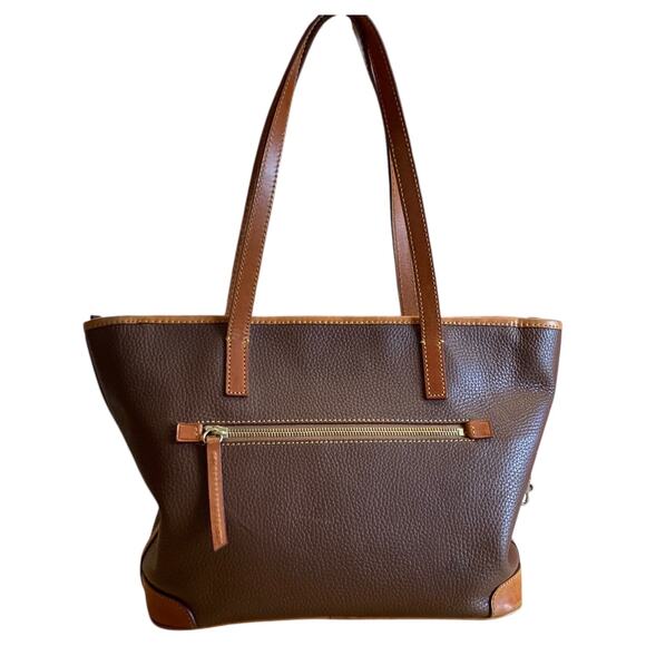 Dooney Bourke Charleston Two Tone Tan Brown Pebble Leather Tote Shoulder Bag - Picture 2 of 16